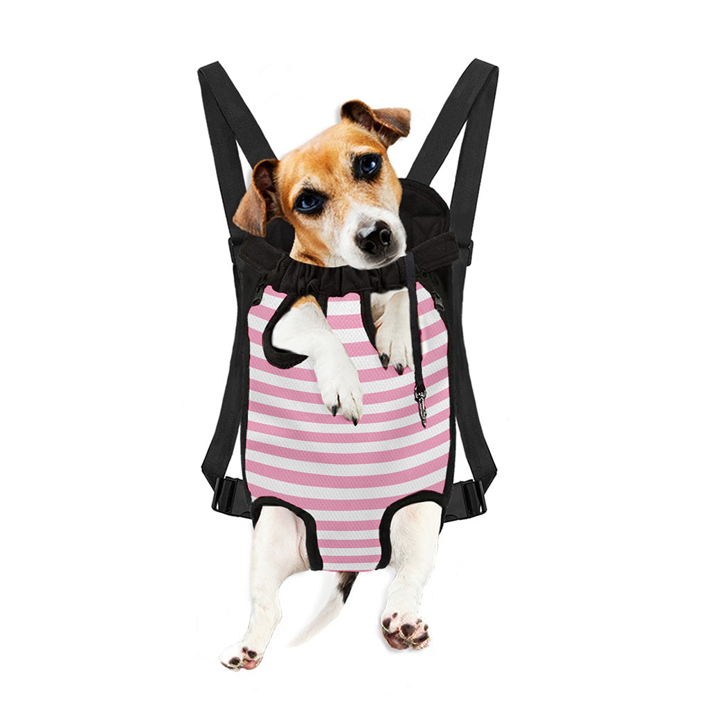 Pink And White Striped Pattern Print Pet Carrier Backpack
