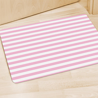 Pink And White Striped Pattern Print Polyester Doormat