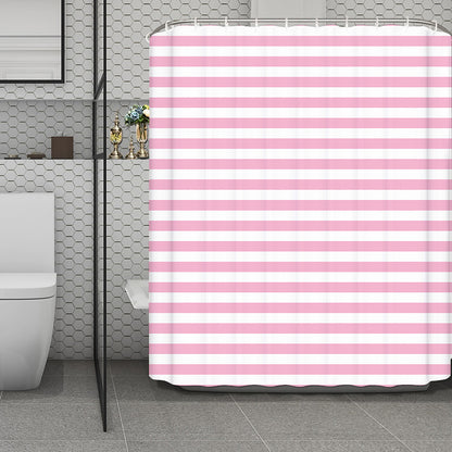 Pink And White Striped Pattern Print Polyester Shower Curtain