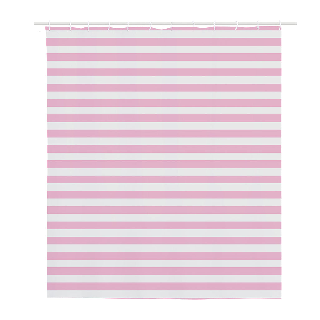 Pink And White Striped Pattern Print Polyester Shower Curtain