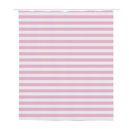 Pink And White Striped Pattern Print Polyester Shower Curtain