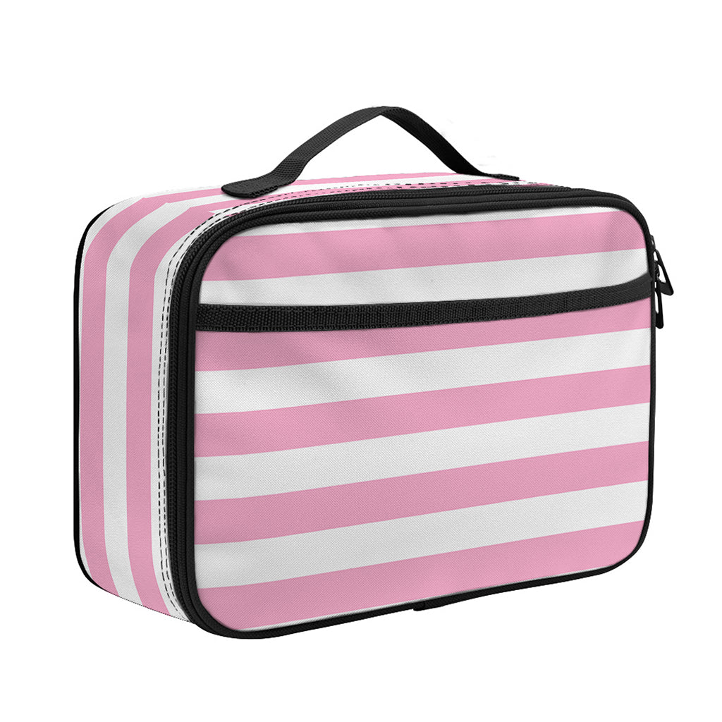 Pink And White Striped Pattern Print Portable Lunch Bag