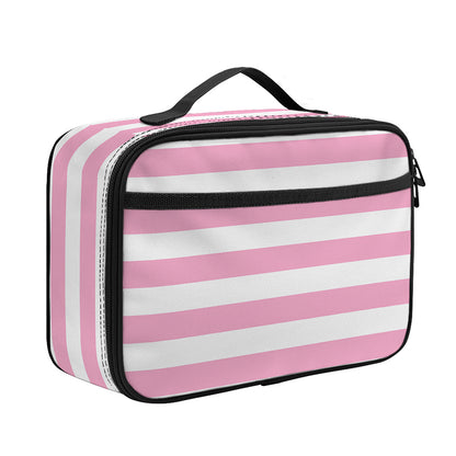 Pink And White Striped Pattern Print Portable Lunch Bag