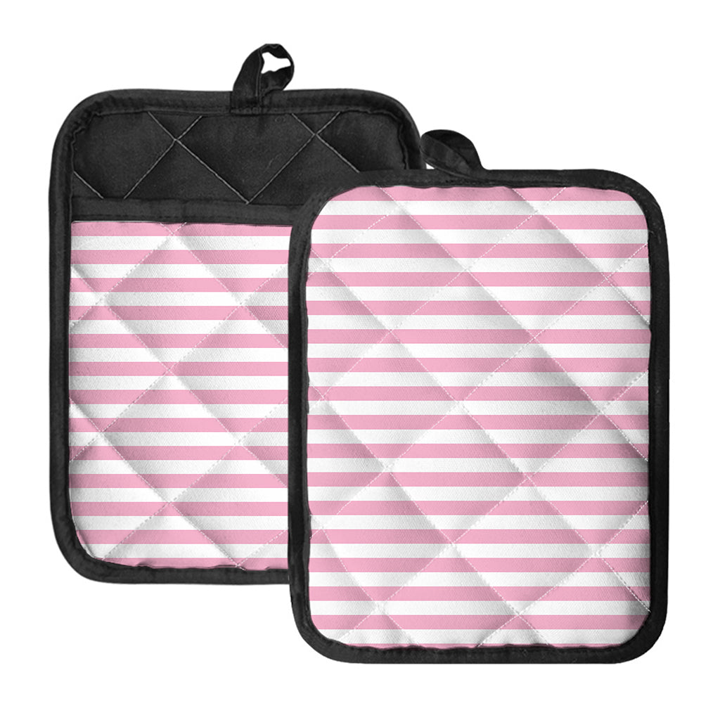 Pink And White Striped Pattern Print Pot Holders With Pocket