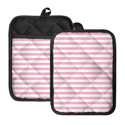 Pink And White Striped Pattern Print Pot Holders With Pocket