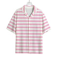 Pink And White Striped Pattern Print Rayon Hawaiian Shirt