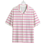 Pink And White Striped Pattern Print Rayon Hawaiian Shirt