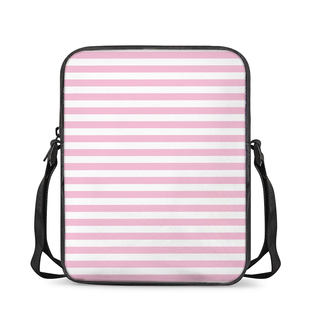 Pink And White Striped Pattern Print Rectangular Crossbody Bag