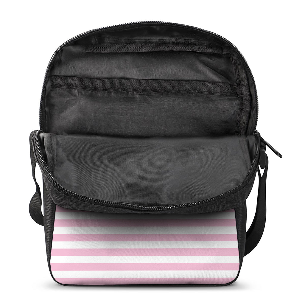 Pink And White Striped Pattern Print Rectangular Crossbody Bag