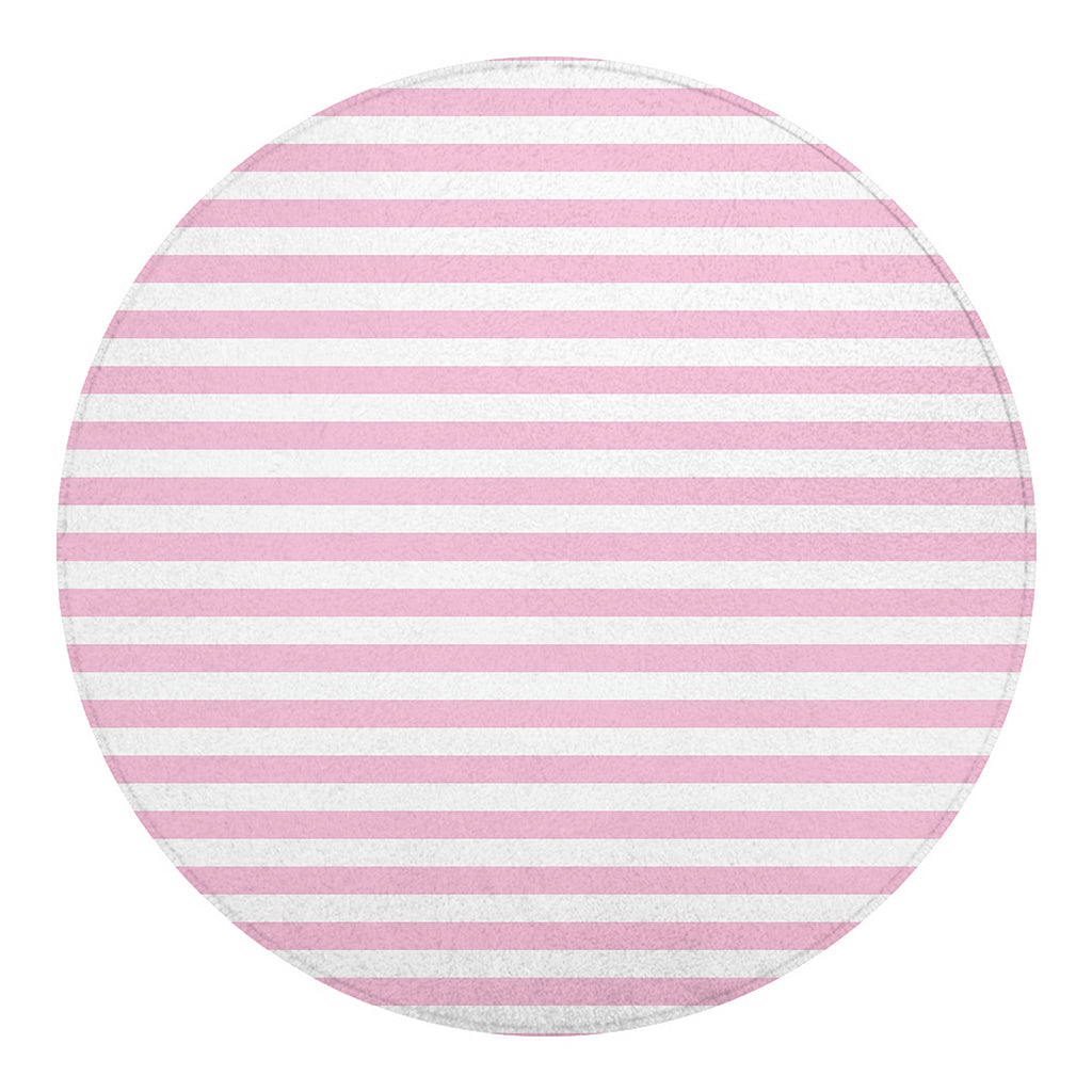 Pink And White Striped Pattern Print Round Blanket