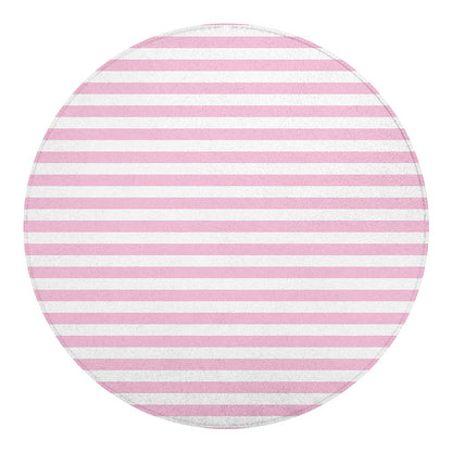Pink And White Striped Pattern Print Round Blanket