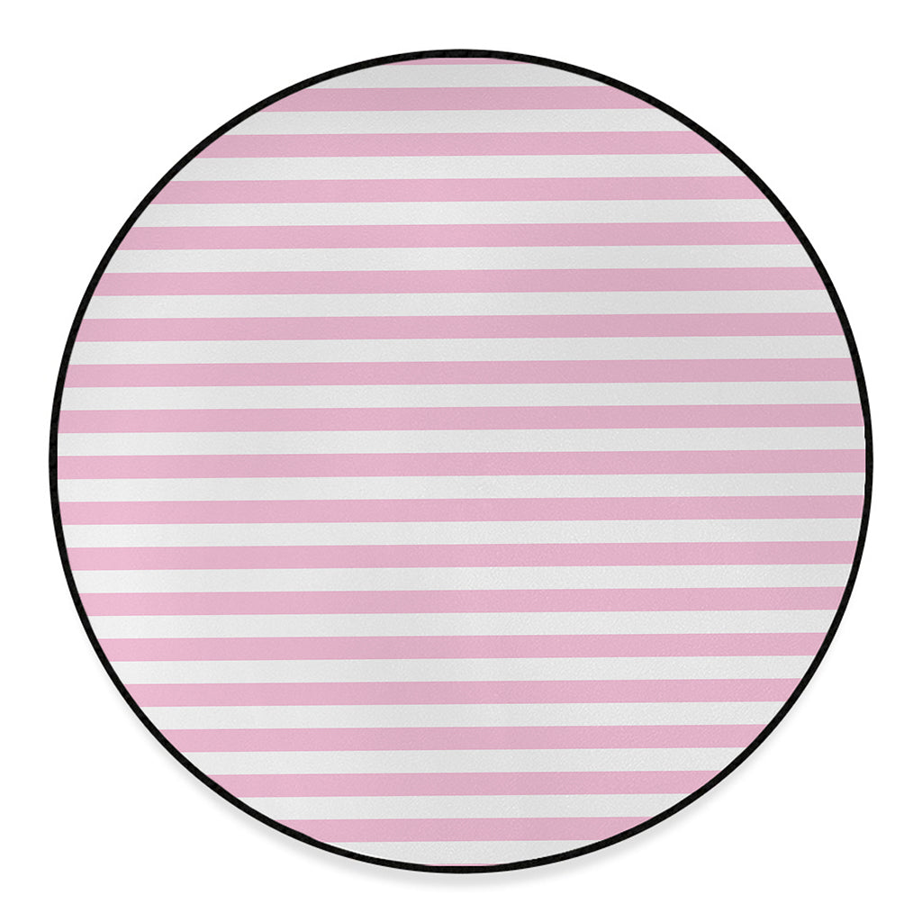 Pink And White Striped Pattern Print Round Floor Mat