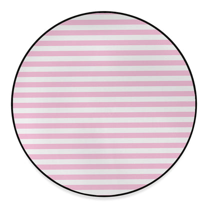 Pink And White Striped Pattern Print Round Floor Mat