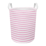Pink And White Striped Pattern Print Round Laundry Basket