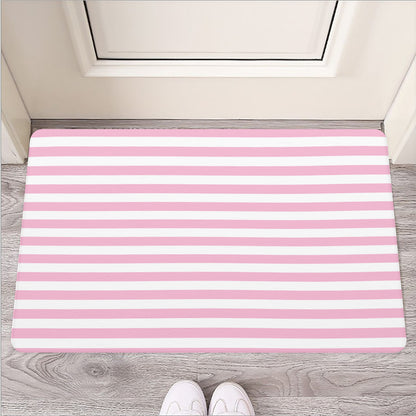 Pink And White Striped Pattern Print Rubber Doormat