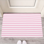 Pink And White Striped Pattern Print Rubber Doormat
