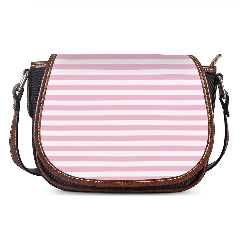 Pink And White Striped Pattern Print Saddle Bag