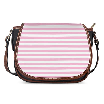 Pink And White Striped Pattern Print Saddle Bag