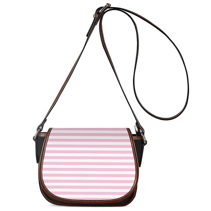 Pink And White Striped Pattern Print Saddle Bag