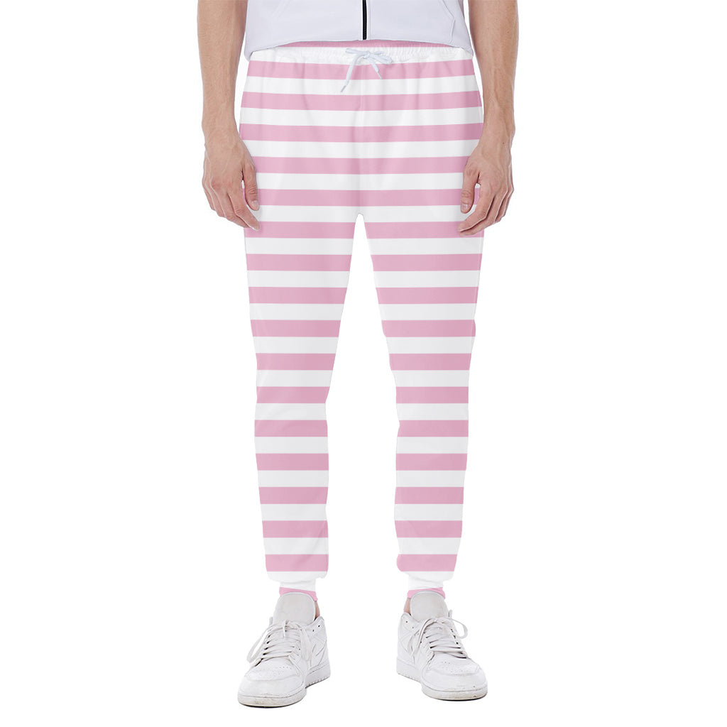 Pink And White Striped Pattern Print Scuba Joggers