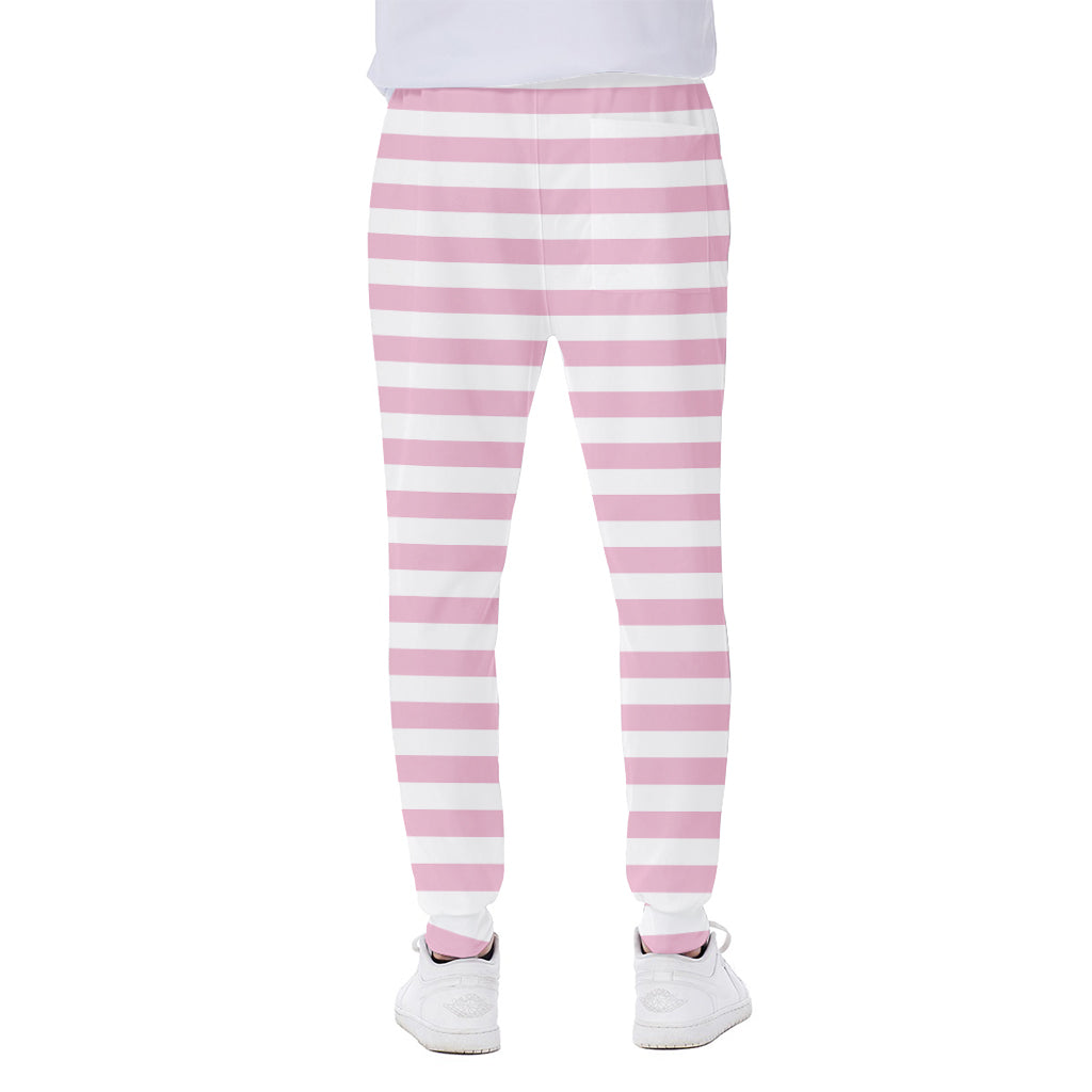 Pink And White Striped Pattern Print Scuba Joggers