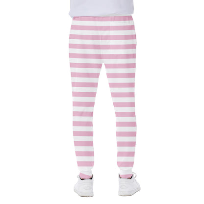 Pink And White Striped Pattern Print Scuba Joggers