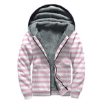 Pink And White Striped Pattern Print Sherpa Lined Zip Up Hoodie