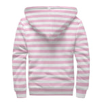 Pink And White Striped Pattern Print Sherpa Lined Zip Up Hoodie
