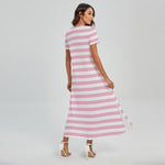 Pink And White Striped Pattern Print Short Sleeve Maxi Dress