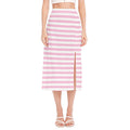 Pink And White Striped Pattern Print Side Slit Midi Skirt