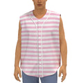 Pink And White Striped Pattern Print Sleeveless Baseball Jersey
