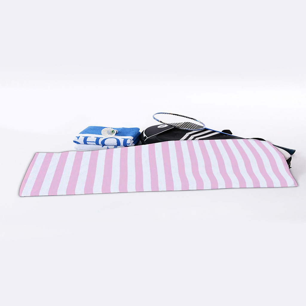 Pink And White Striped Pattern Print Sports Towel