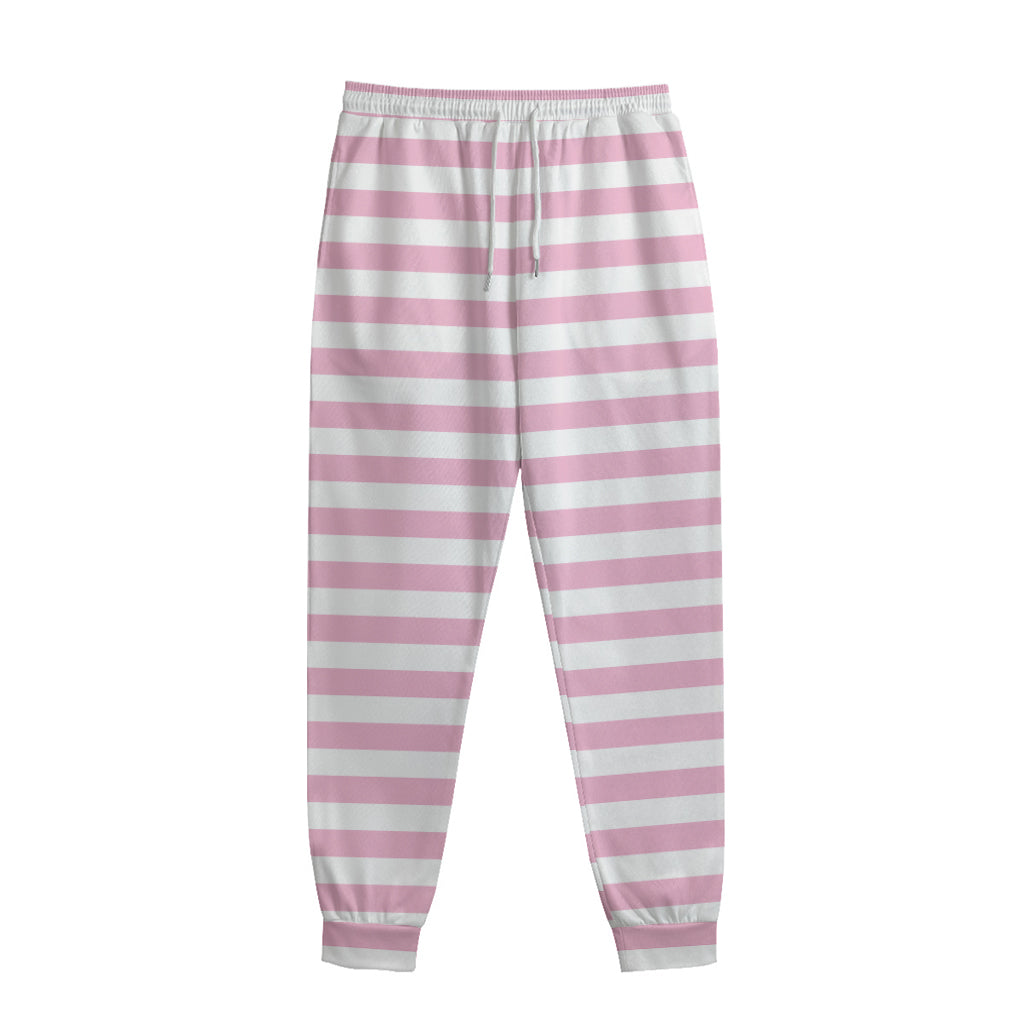 Pink And White Striped Pattern Print Sweatpants