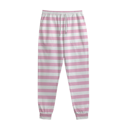 Pink And White Striped Pattern Print Sweatpants