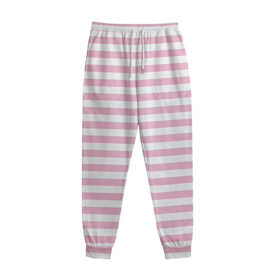 Pink And White Striped Pattern Print Sweatpants