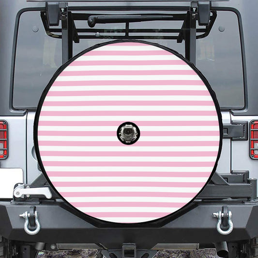 Pink And White Striped Pattern Print Tire Cover With Camera Hole