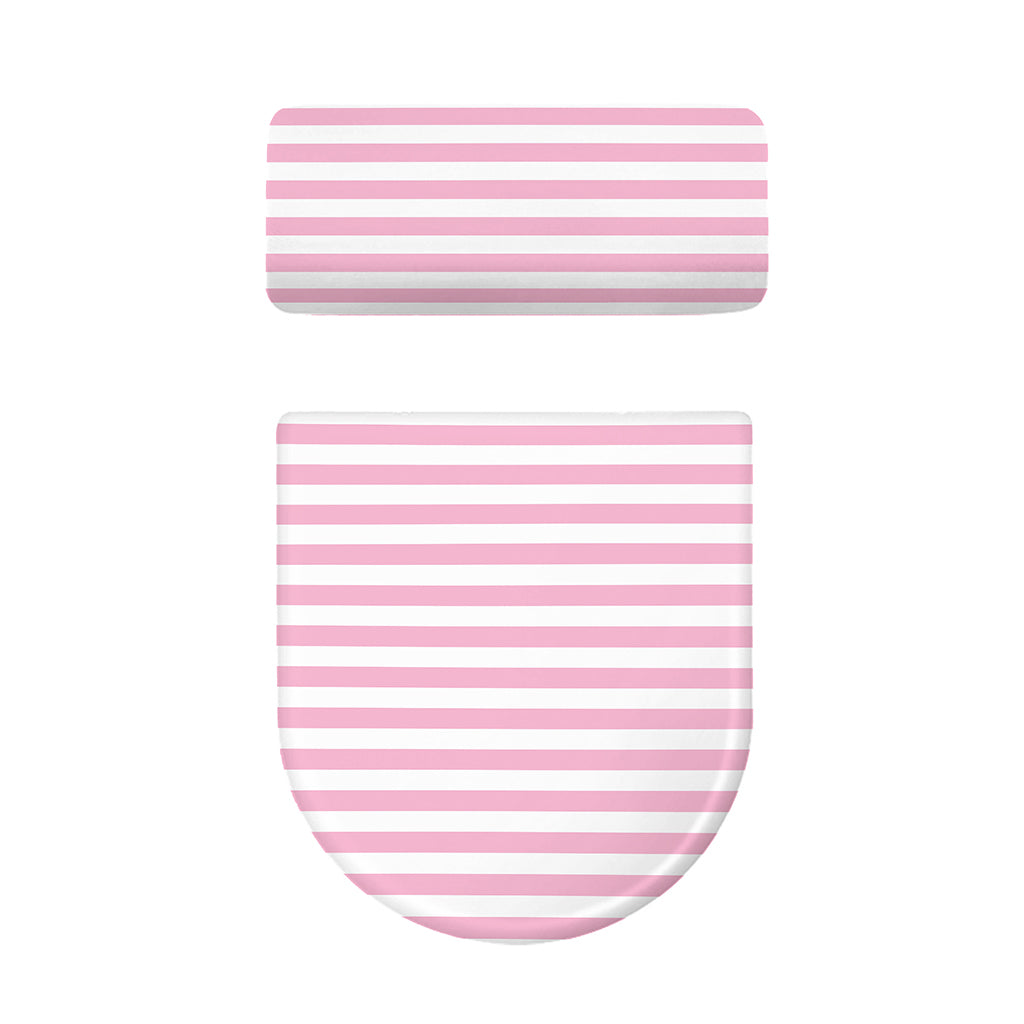 Pink And White Striped Pattern Print Toilet Lid And Tank Cover Set
