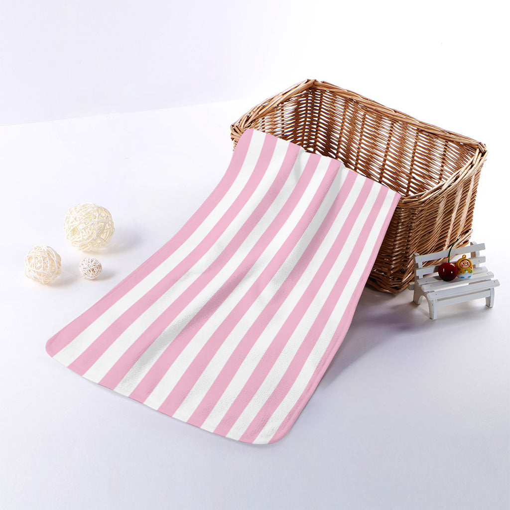 Pink And White Striped Pattern Print Towel