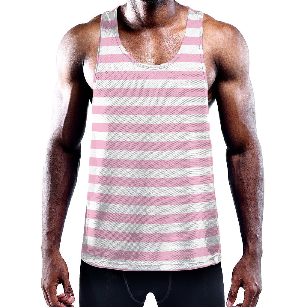 Pink And White Striped Pattern Print Training Tank Top