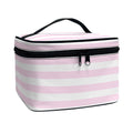 Pink And White Striped Pattern Print Travel Makeup Bag