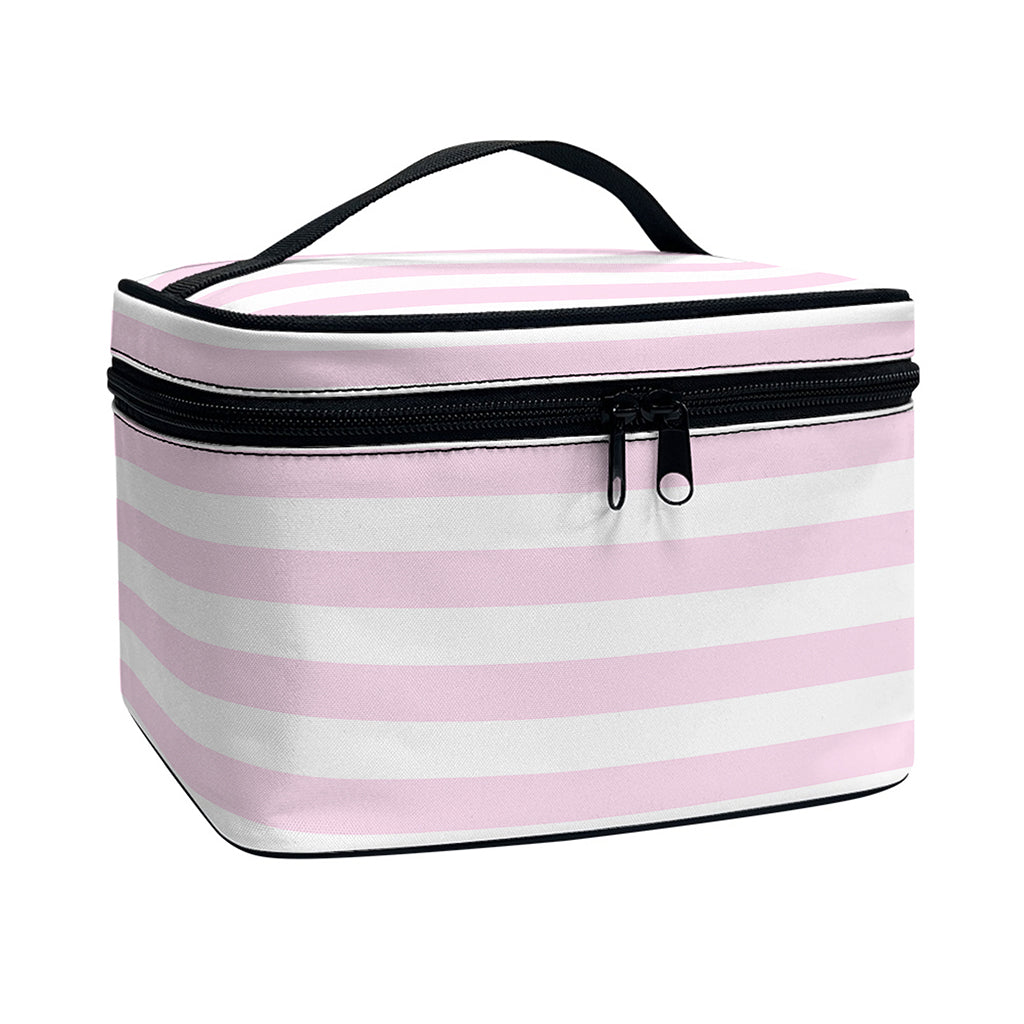 Pink And White Striped Pattern Print Travel Makeup Bag