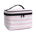 Pink And White Striped Pattern Print Travel Makeup Bag
