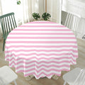Pink And White Striped Pattern Print Waterproof Round Tablecloth