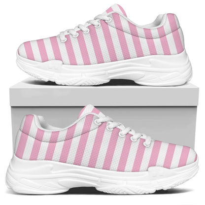 Pink And White Striped Pattern Print White Chunky Shoes