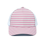 Pink And White Striped Pattern Print White Mesh Trucker Cap