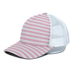 Pink And White Striped Pattern Print White Mesh Trucker Cap