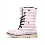 Pink And White Striped Pattern Print Winter Boots