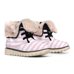 Pink And White Striped Pattern Print Winter Boots