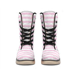Pink And White Striped Pattern Print Winter Boots