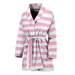Pink And White Striped Pattern Print Women's Bathrobe